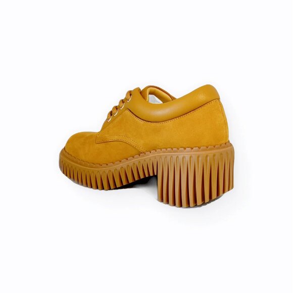 NEW 4CCCCEES womens Leather Plita Cita Heeled Oxford Shoes mustard 253 - Picture 4 of 6